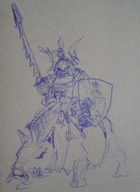 Old Dwarf Cavalry Brock Rider Concept Art