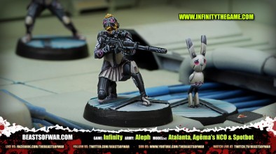 Game: Infinity Army: Aleph Model(s): Atalanta, Agêma's NCO & Spotbot