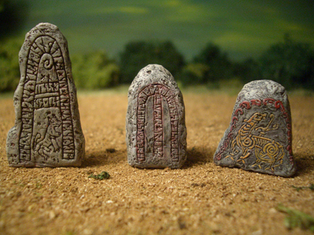 3 Rune Stones Unpainted Ceramic Thomarillion Terrain Dwarven Forge D&D 