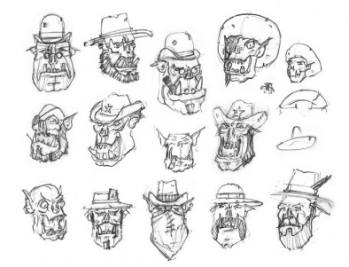 Gunslinger Orc Heads Sketches