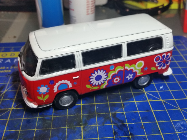 I picked up this 1:55 scale die cast VW van for €3,- as a starting point.