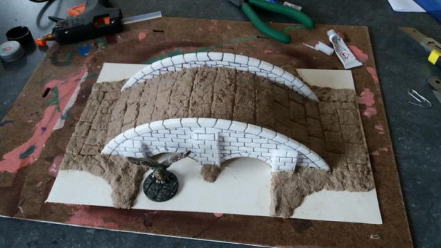 A little bit later in the day and here is the base and bridge glued together with the banks added these again are papier mache, once its dried i'll trim the corners out, this should help keep any warping to a minimum (I hope!)