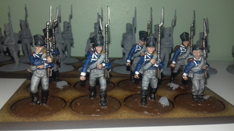 A bit more work on the first 8 prussians, need to start thinking about how im going to base these guys. Started another 8 blocking out the main colours and giving them a shade. Once the first 16 are done ill treat myself to an officer model. 