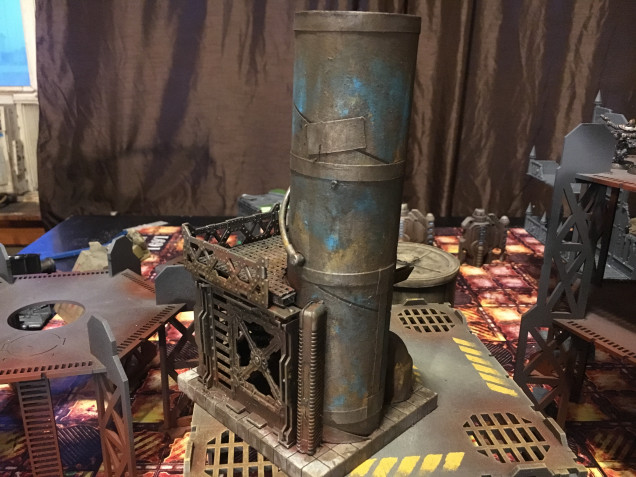 Paint progress on the smokestack/incinerator