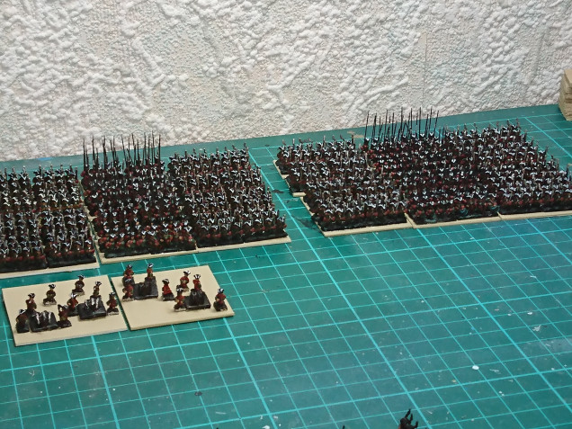 I have been somewhat slow in the updates for this project because I have had to plough on and get them finished.  Anyway so here is a picture of progress so far, four brigades of Soldaty and two artillery batteries painted and stuck into bases. I have also finished another couple of Brigades of dragoons.  