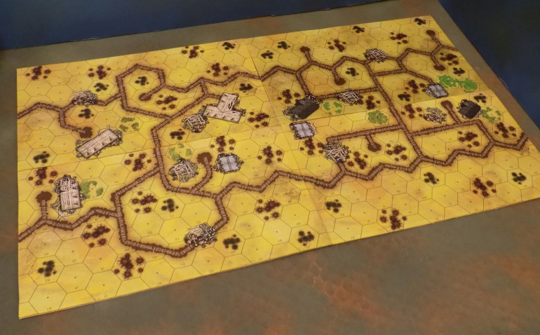 Printed and mounted on corrugated cardboard - note they can be put together in multiple configurations to accommodate different sizes and shapes of games.