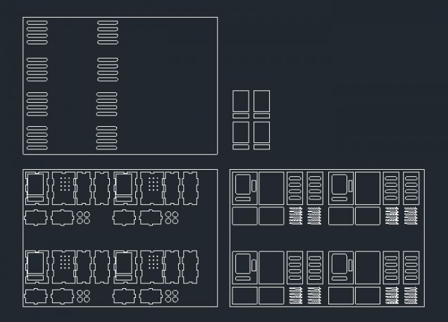 Here is the flats that I made showing all the components. I decided to make 4 due to my A4 material constraints I did make too many of the back pieces as these sometimes distort the way i cut these. 