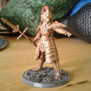 Dragon Slayer Ornstein done. It was probably one of the easiest to paint yet. Good basecoat of bronze and then drybrushed highlights. 7-08-2018.