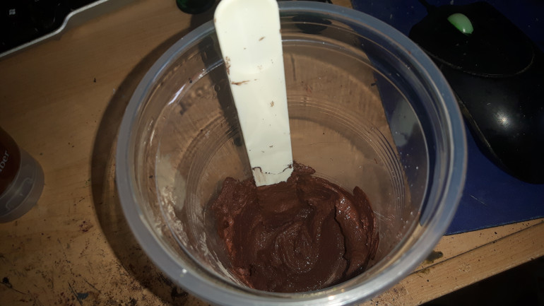 The finished mixture. I applied this to the bases with the GW texture paint spatula thingy.