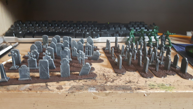 An hour later I had this. Once they're dry I'm going to paint the edges of the bases and then it's on to the flocking.