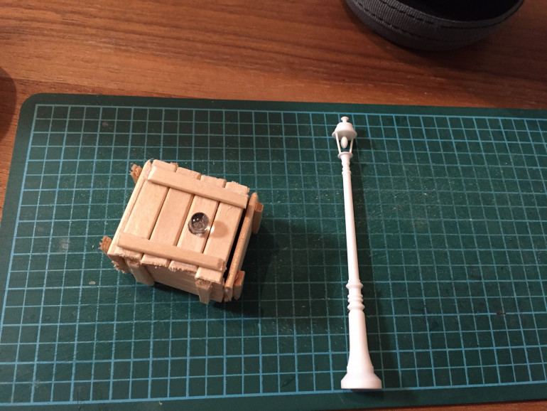 The LED bulb fits perfectly! Next I grabbed a Tamiya WW2 lamppost.