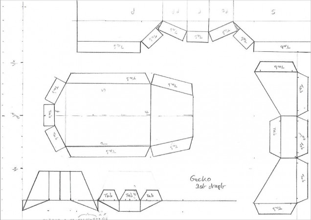 So My poor attempts at a technical drawing, mostly this is correct however changes were needed, lots of cereal boxes were wasted by the mistakes.