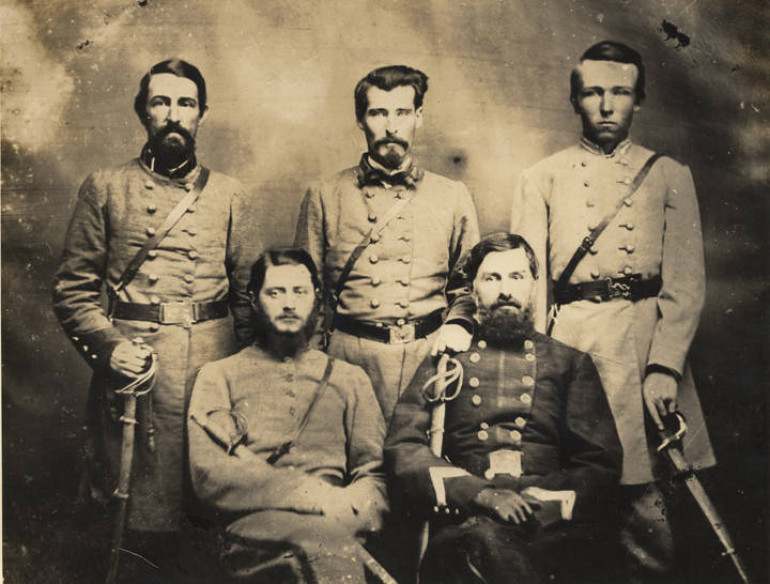 Back Left: Captain Jeremiah A. D. Bell, Lieutenant William P. Schneider, Lieutenant Milton H. Fallworth. Font Left: Lieutenant Howard C. Miller, Lieutenant Johnathon R. Hillsborough 