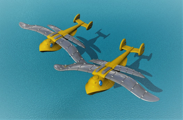 After doing more aircraft I found the seaplane transport was a bit small, and its wings quite bland, so I have created a updated version whith larger and more shaped wings. I also increased its overal size so it looks like it might fit at least a squad of intantry in there.