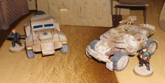 Harkonnen transport (left) and Atreides attack buggy (right)