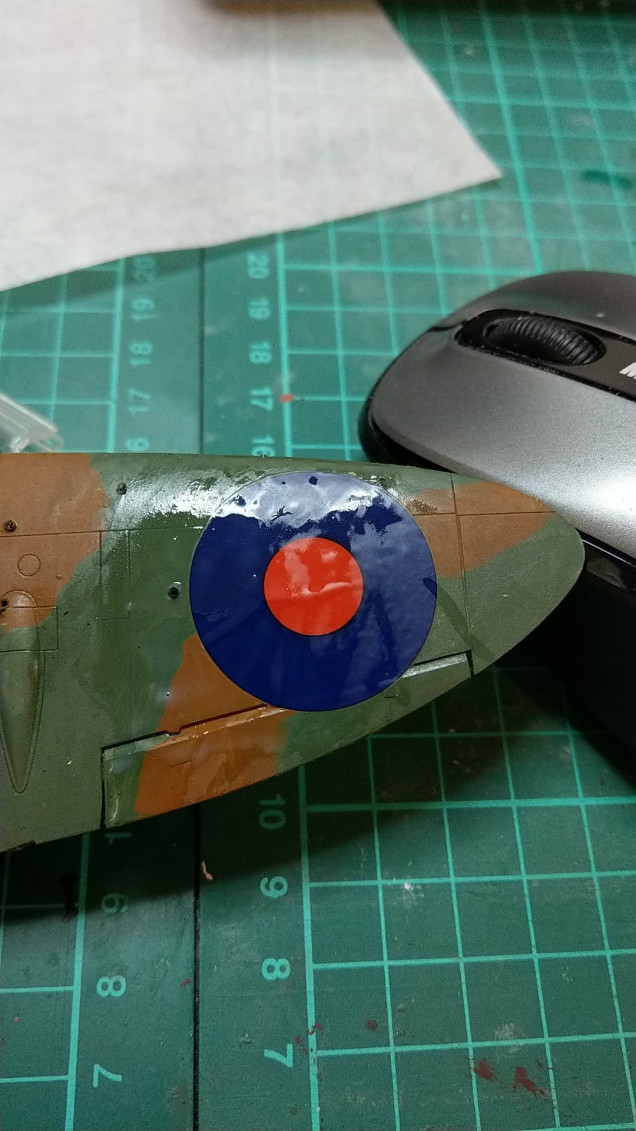 Applying decals.