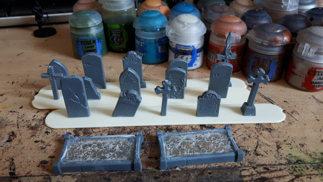 More gravestones built. I've run out again.  I think I've put the super glue on a bit thick, it's gone a bit white. 