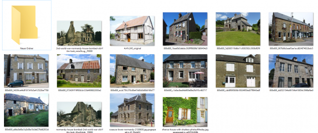 A Collection of fast found yet suprisingly well fitting real normandy houses. I needed a bit more info for the window sizes, chimnies, doors and overall 