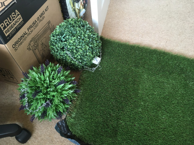 Two hanging balls for £9-11 each and some offcut of fake turf (spoiler image! I also have got a 3D printer now!)
