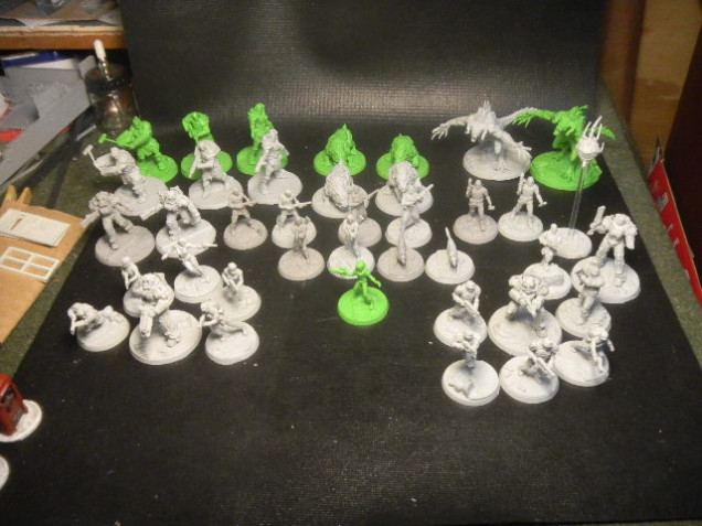 I got 40 miniatures from the Botherhood of Steel stater set and free-be Modiphius gave out. It took me about 3 hour clean up and assemble with only some minor base warping to deal with.