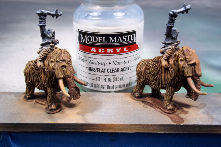 ModelMaster matte varnish was then sprayed over the mammoths to protect the paint.