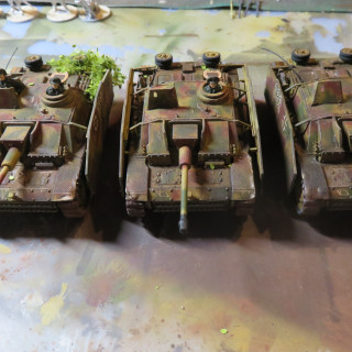 All three new StuGs are ready to deploy. The only thing missing is their support Infantry