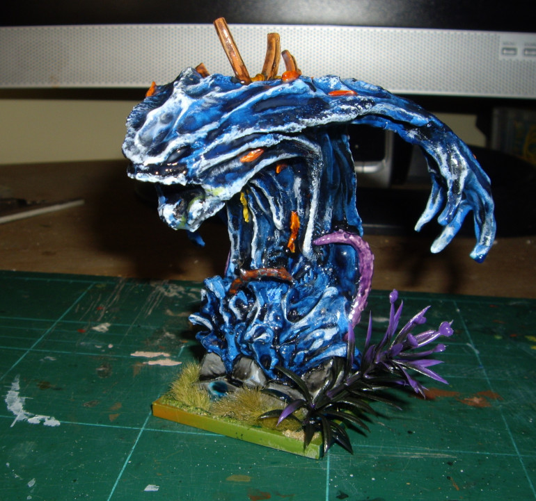 Greater Water Elemental, Done in a similar way to the water elementals.  Resin didnt work well as most escaped when I left the model on it's side so I used Tufts to hide this,