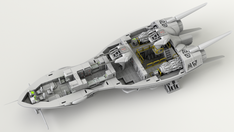 A render of the default layout of the scout ship.