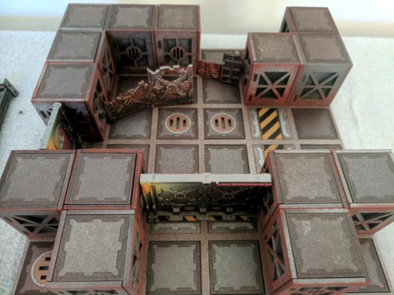 One board section set up complete with doors and scenery for effect.