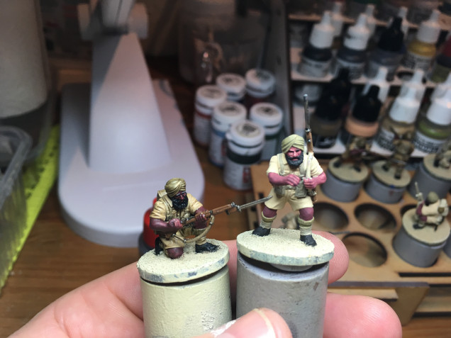 First squad is on its way. Here's just a shot to show you the difference before and after the Soft Tone is applied. Next step: tidy things up and highlight.