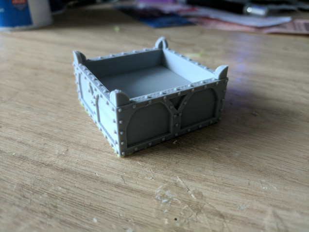 I put together a simple box and added in some Gothic flourishes, some arches, raised corners and of course lots of rivets.