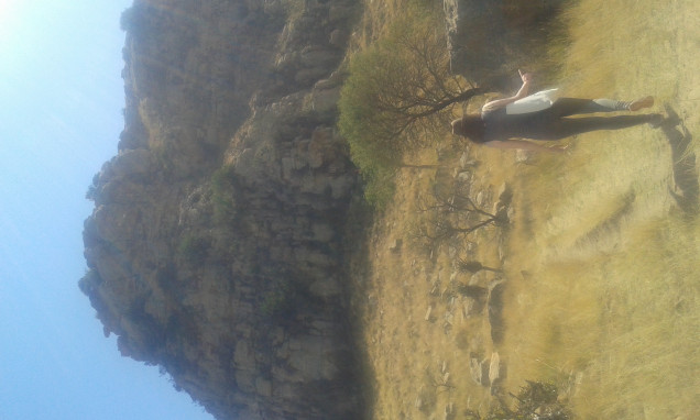 Up the rock slope to the cave where one wounded redcoat took shelter and may have been the last soldier to be killed.