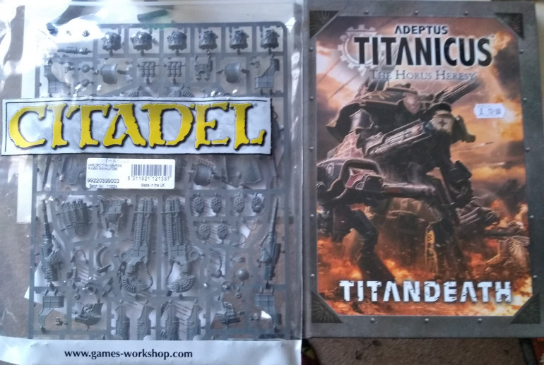 New Titandeath campaign book and new weapons sprue for Titanicus.