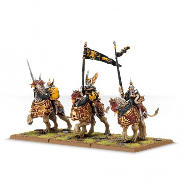 Two Units of Three Demigryph Knights with Banner and Musician. Not 100% Sold on the Riders but I love the Beasts. When the Knights Arrive I Might See if They Can be Swapped for the Perry Miniatures Knights