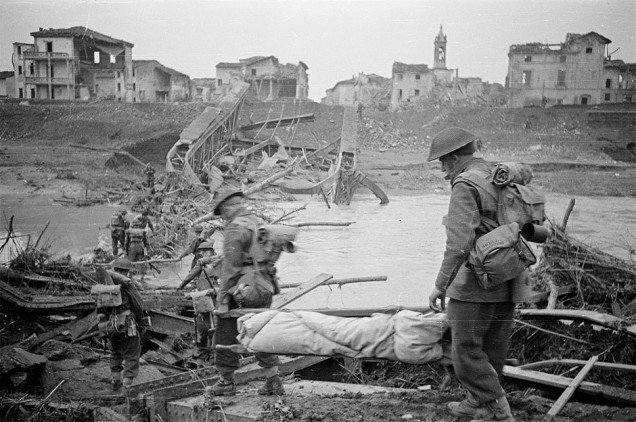 New Zealand Troops of British 8th Army tackling just one of the destroyed bridges