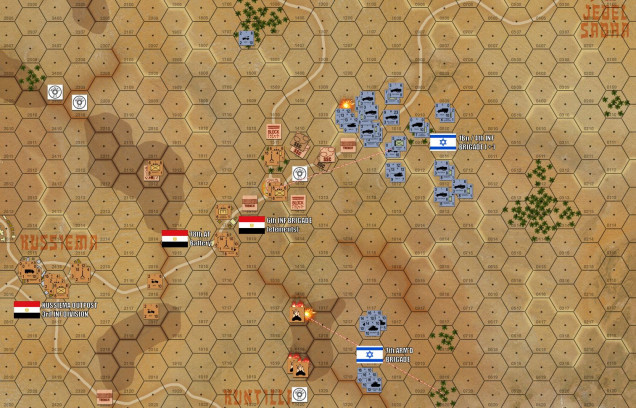 The 7th Armoured begins to apply pressure from the southeast, while 4th Infantry (reinforced with a MG platoon, engineers, and some of the 7th Armored's tanks) comes down from the northeast against 6th Brigade's main line of resistance.