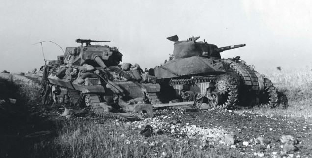 Knocked out M10 and Sherman following the German counter offensive