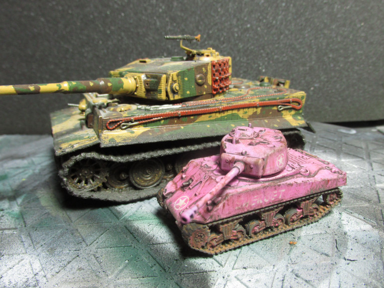 A comparison between Sherbet and a 1/56th or 28mm Tiger tank.