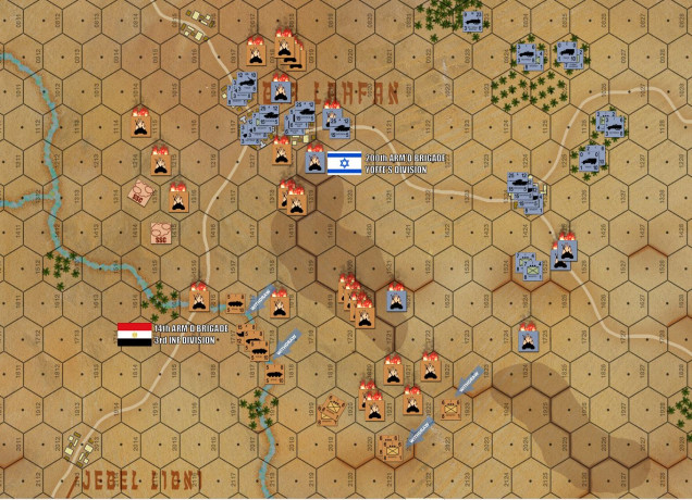 The Egyptians survivors start pulling back to the wadi along the Jebel Libni Road, as I call the game.  Congrats to Damon on a rugged, measured, and flexible defense! 