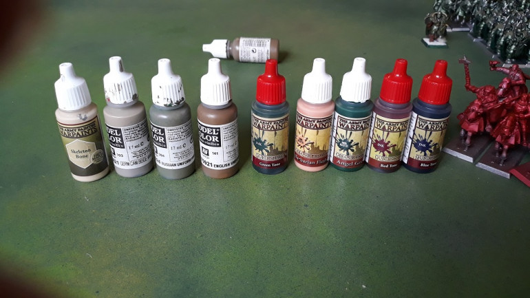 Paints used to date - mainly as a remiinder for myself. Apparently when doing the initial cohort I was in my 'paint all the things in WW2 infantry colours' phase...