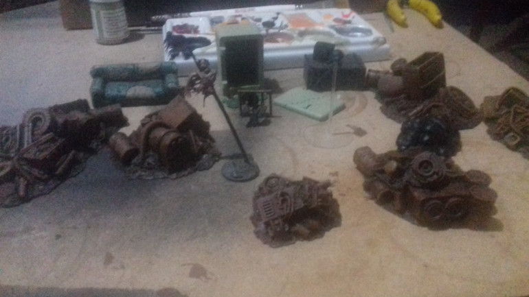 Some more scenery including a cannibals fridge, a broken TV, a sofa all by TTCombat,https://ttcombat.com/collections/city-scenics  and a camera drone (there are rules for using a camera drone) built from GW bits, may add another camera but that will be after SALUTE as I have shopping lists for both Crooked Dice and TTCombat. 