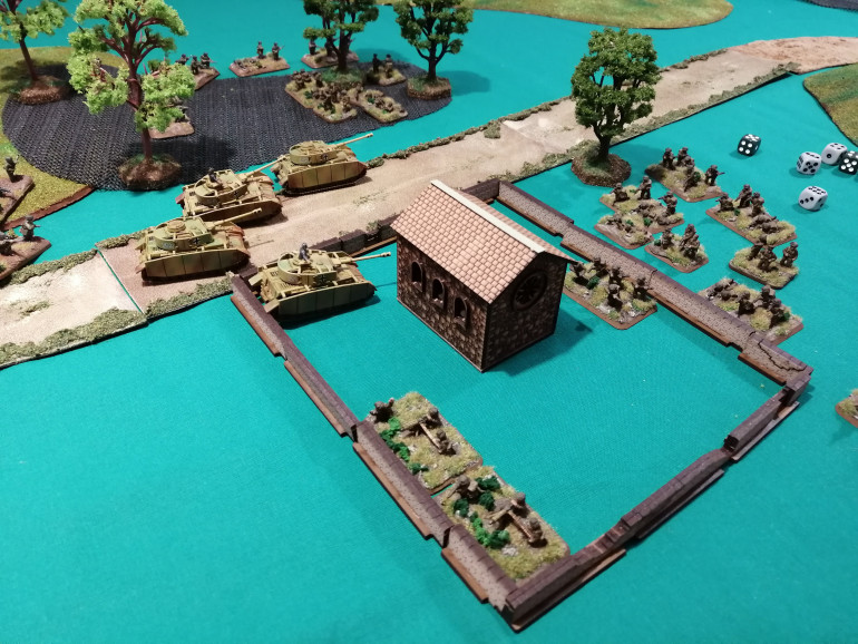 The last remaining Panzer from 1st Platoon assaults over the wall driving off SFGP