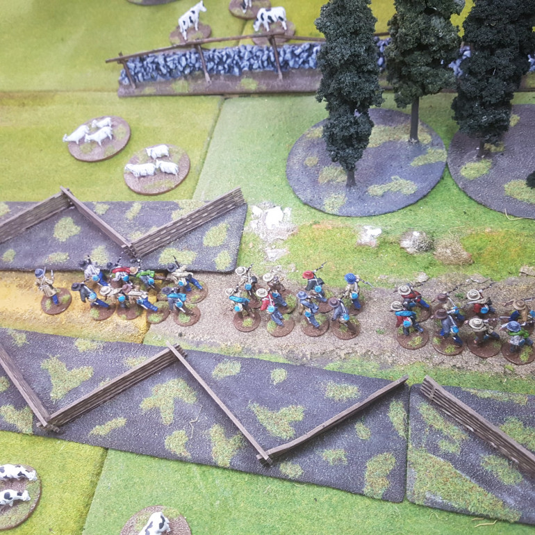 The Confederate Column Narrows into Line of Battle and Prepares to Take up Position along the Rail Fence Covered by the Skirmishers.