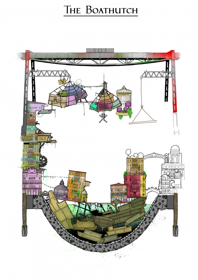 made a little more progress on the Boathutch. Most notably changed the title. Cottontail court is a different map. As you can see I've continued 'vertic alley' upto the gantry (it needs to go higher i reckon, and started 'hang row' which are the houses converted from shipping containers.