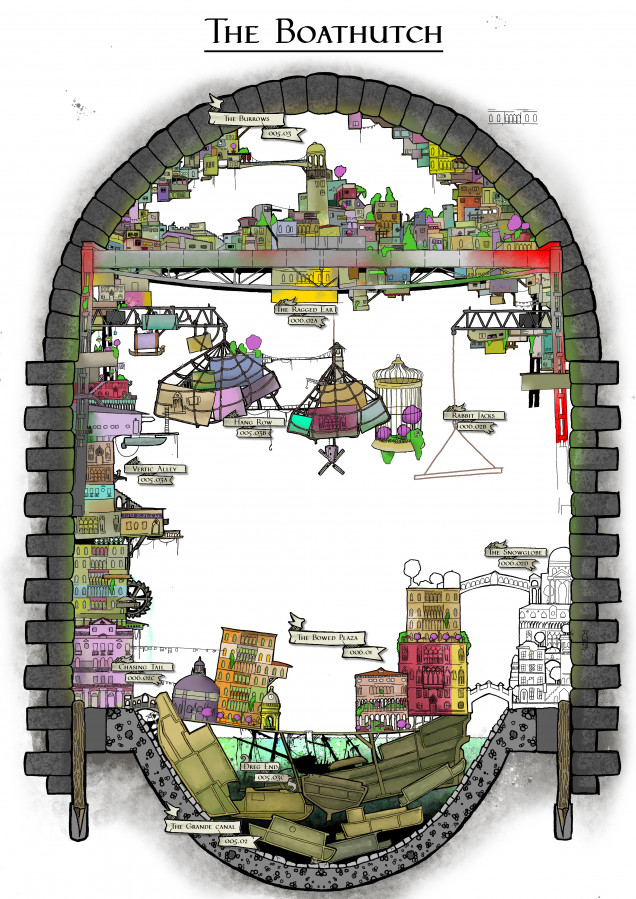 Chipping away at this map of The Boathutch. It's the main city space within the Palace Hopscotch, As you can now see its an adapted sewer of giant proportions. The world itself will make a lot more sense when we've finished the adventure its for. 
