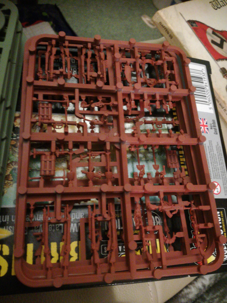 Weapons primed in red oxide as im thinking it'll be a nice base for wood