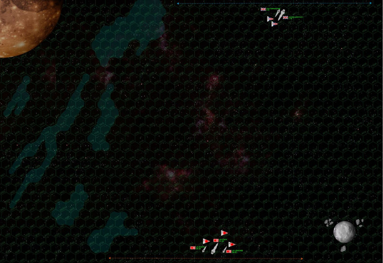 Both sides begin their approach, from the designated entry zones shown by the blue and orange arrows along the top and bottom of the screens