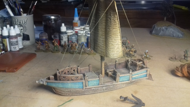 Another survivor from the old project never finished though I have just recently carried out a few repairs, painted the sail, just need to weather it all. I will try out Mel the Terrain Tutors wet washing technique.