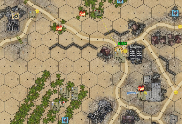 Ending state on Turn 6.  BARELY I’ve managed to grab a third objective hex (DShK hex in the large building – lower right).  All prisoners and wounded evac’ed in the nick of time.  So I’ve succeeded in the mission, but again, barely … and did I take too many losses for this mission to be considered a loss? 