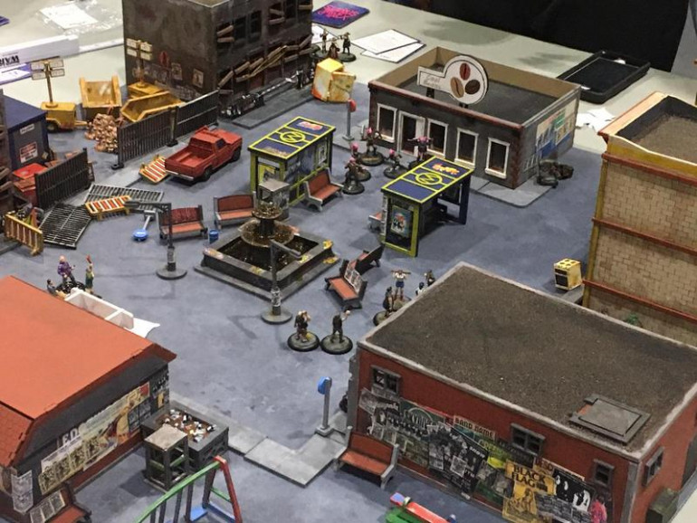 While not B&B related, I also provided terrain for another game on the day, Wild in the Streets by Slow Death Games. Here is the only shot I have of it in action.
